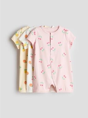 H&M 3-Pack Short Cotton Pajama Jumpsuits
